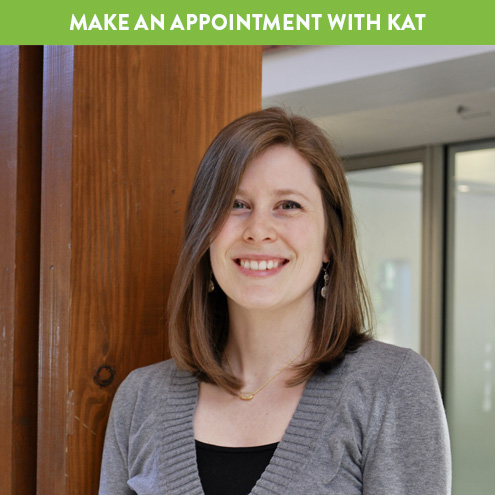 Image of smiling woman, LINK to schedule a Digital Services appointment with Kat