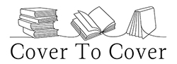 Cover to Cover logo, black line drawing of a stack of books, an open book and a book leaning on one side