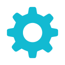 Simple image of a blue gear, explore a web page about the Library's MakerLab