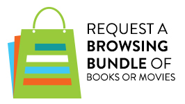 Image of multi-colored shopping bag, text reading request a browsing bundle of books or movie